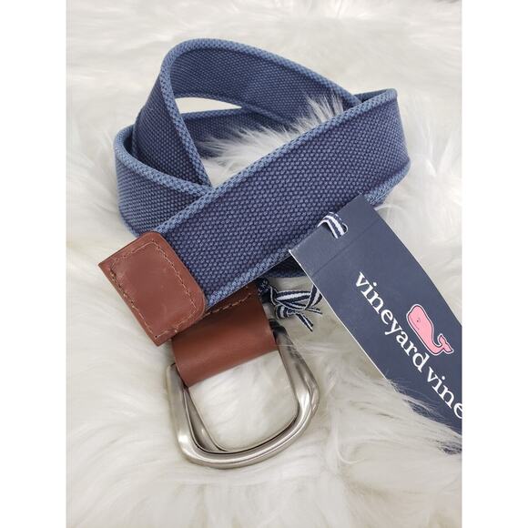 NEW Vineyard Vines Belt D-Ring Blue Leather‎ Golf Prep Men's XS Dress Up Casual - Picture 1 of 3
